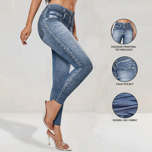Retro Denim-Look Butt-Lifting Yoga Leggings – High-Elastic Fitness Pants - Rollexi