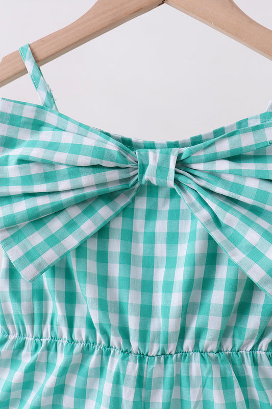 Green bow gingham jumpsuit - Rollexi