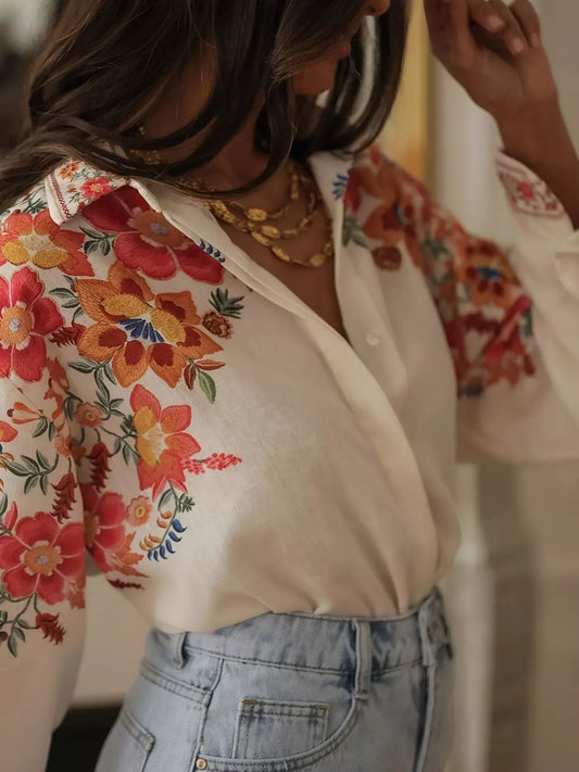 Floral Print Button Up Shirt - Rollexi