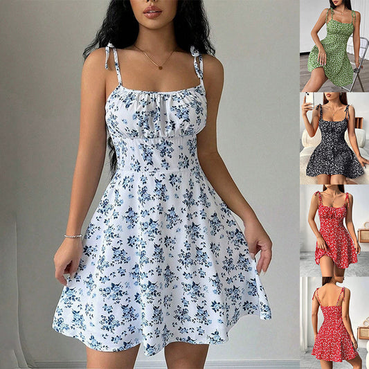 Women's Floral A-Line Mini Dress — Open Back, 10 Colors, XS–XXL - Rollexi