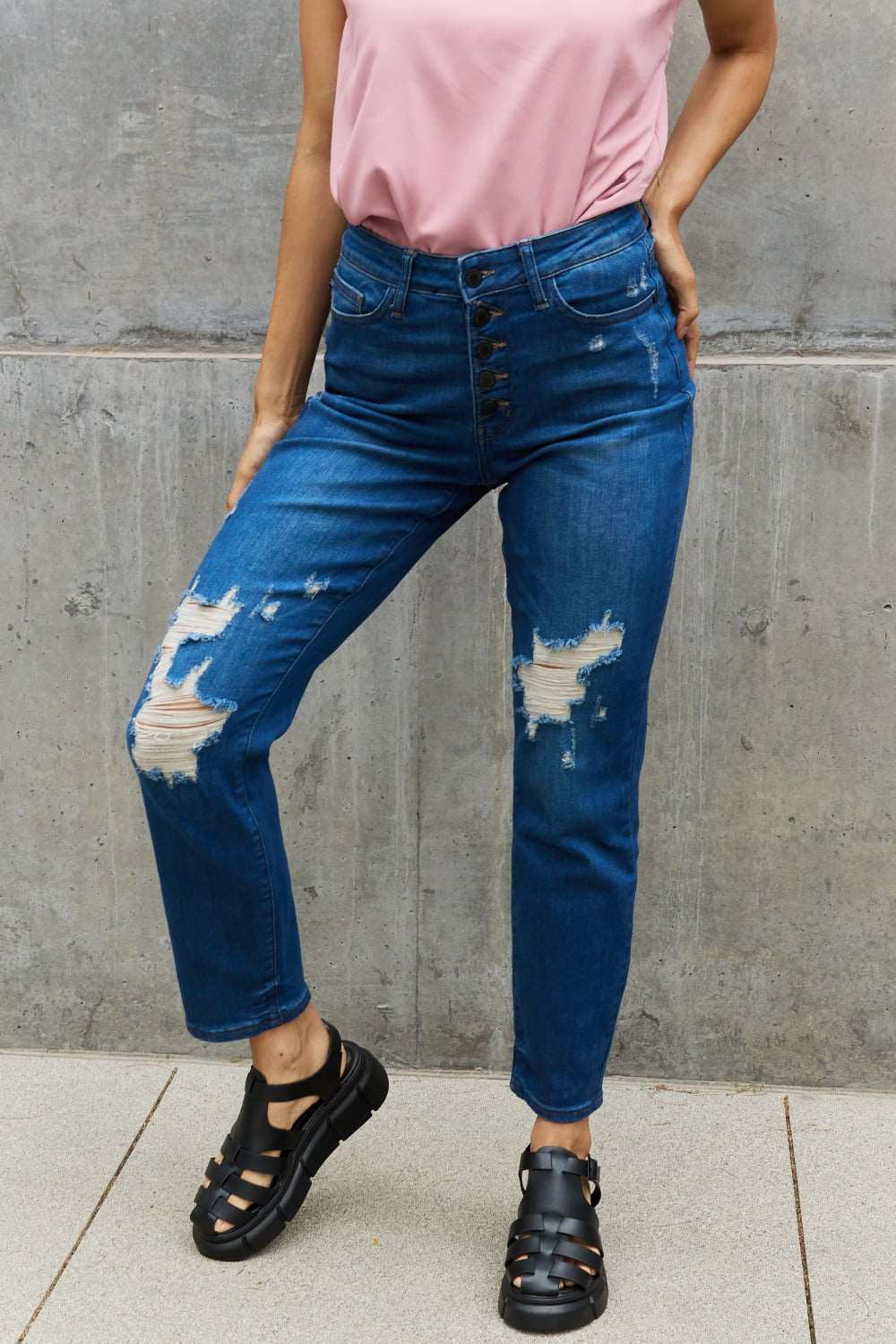 Judy Blue Melanie Full Size High Waisted Distressed Boyfriend Jeans - Rollexi