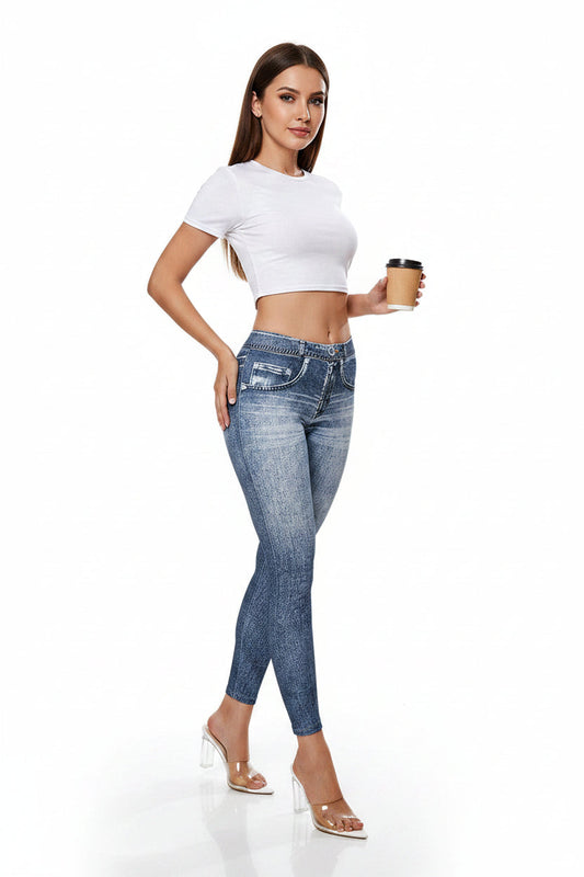 Retro Denim-Look Butt-Lifting Yoga Leggings – High-Elastic Fitness Pants - Rollexi