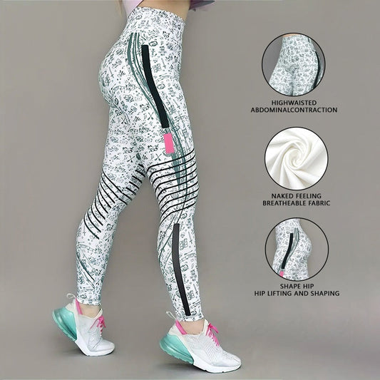 High-Elastic Printed Yoga Leggings – High Waist Tummy Control Fitness Pants - Rollexi