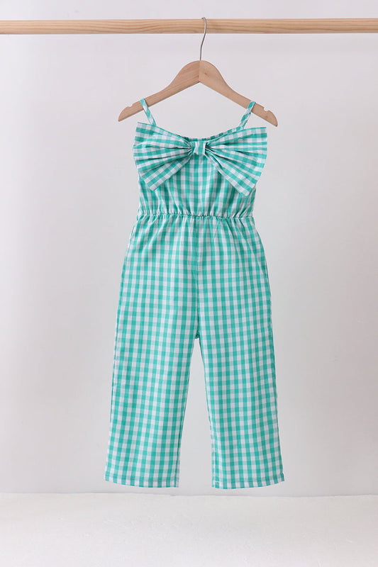 Green bow gingham jumpsuit - Rollexi