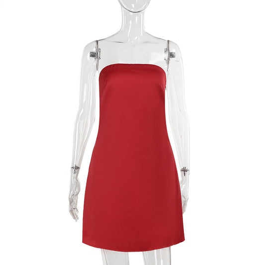 Satin Backless Mini Dress - Rollexi