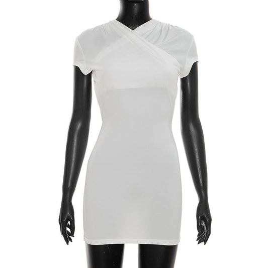 Cross-Front Cutout Short Sleeve Mini Dress - Rollexi