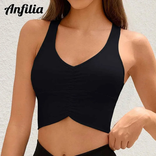 Anfilia Ruched Racerback Sports Bra Top - Rollexi