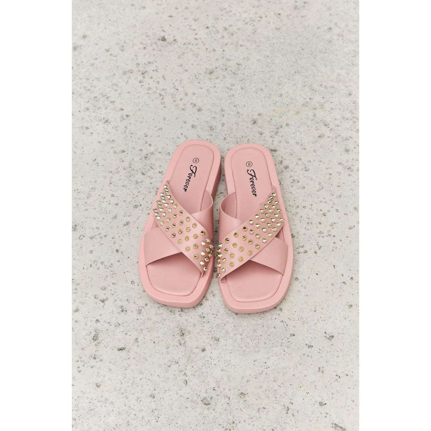 Forever Link Studded Cross Strap Sandals in Blush - Rollexi