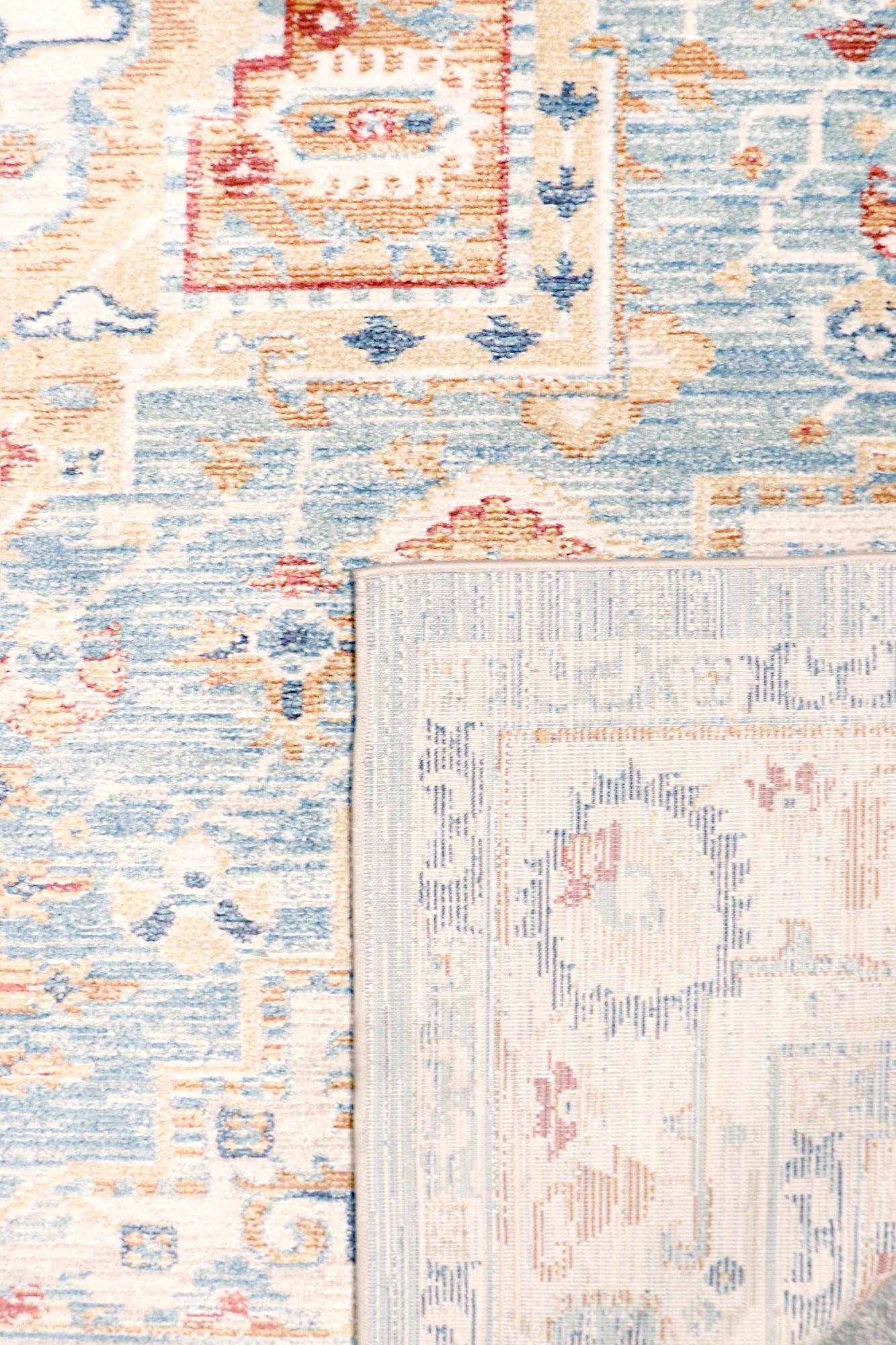 Canvello Heritage Design Light Blue Fabric Area Rug- 4' X 6'