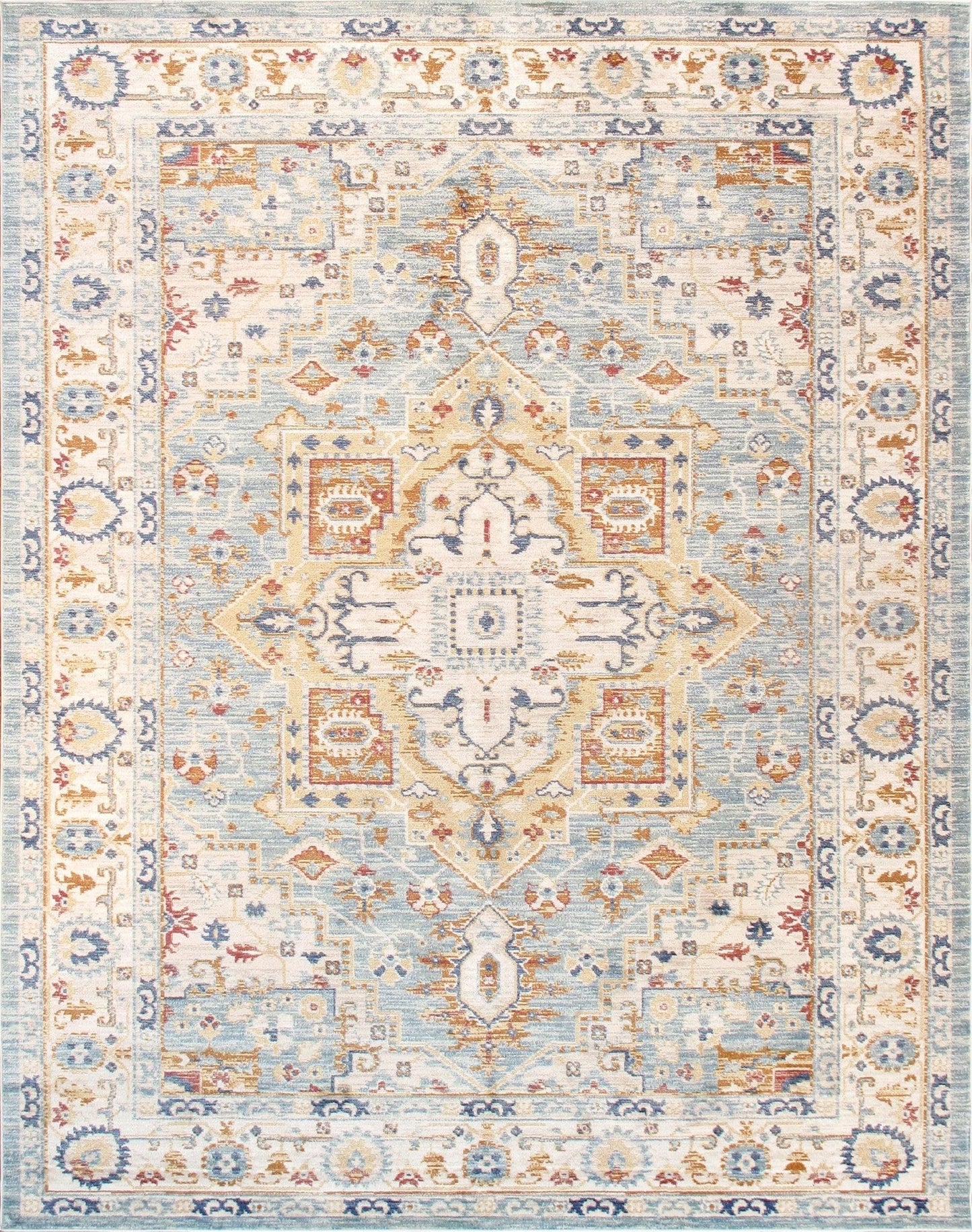 Canvello Heritage Design Light Blue Fabric Area Rug- 4' X 6'