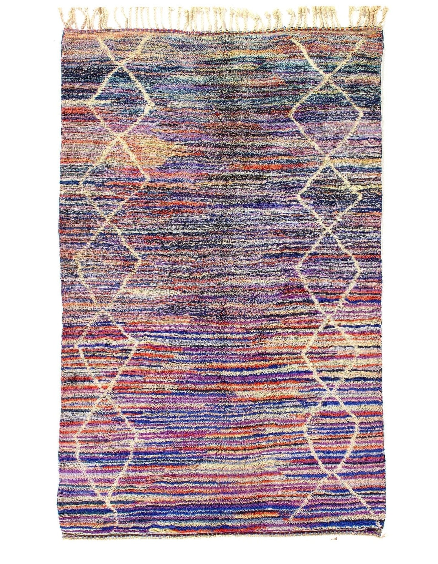 Canvello Modern Fine Hand Knotted Vintage Authentic Moroccon Wool Rug for Living Room - 6'5'' X 8'5''