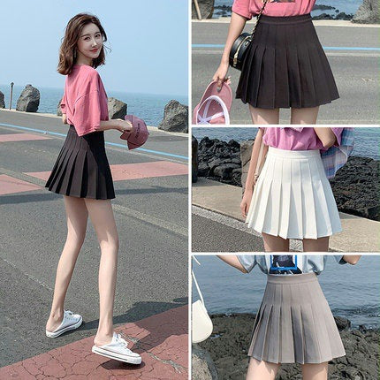 High-waisted A-line Skirt For Petite Women Gray And White Pleated Skirt - Rollexi