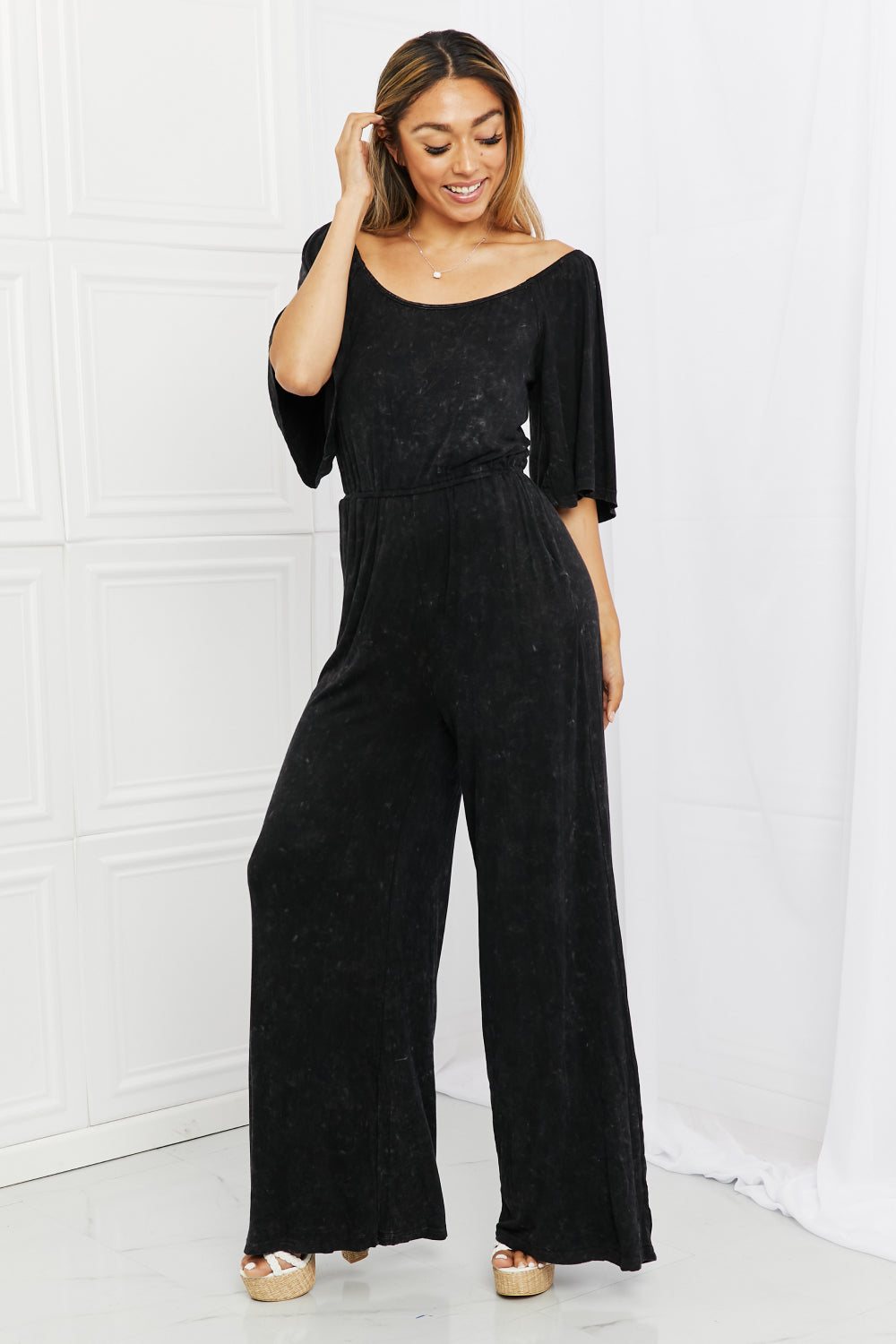 White Birch Weekend Trip Vintage Wash Jumpsuit - Rollexi