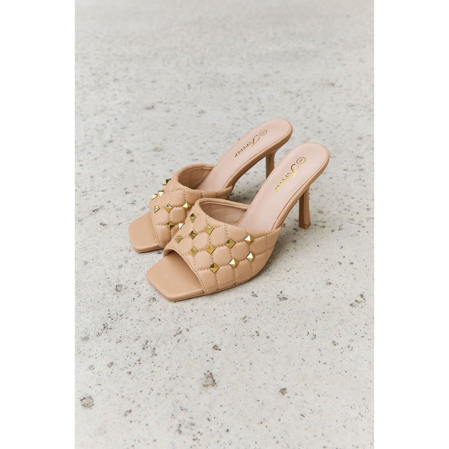 Forever Link Square Toe Quilted Mule Heels in Nude - Rollexi