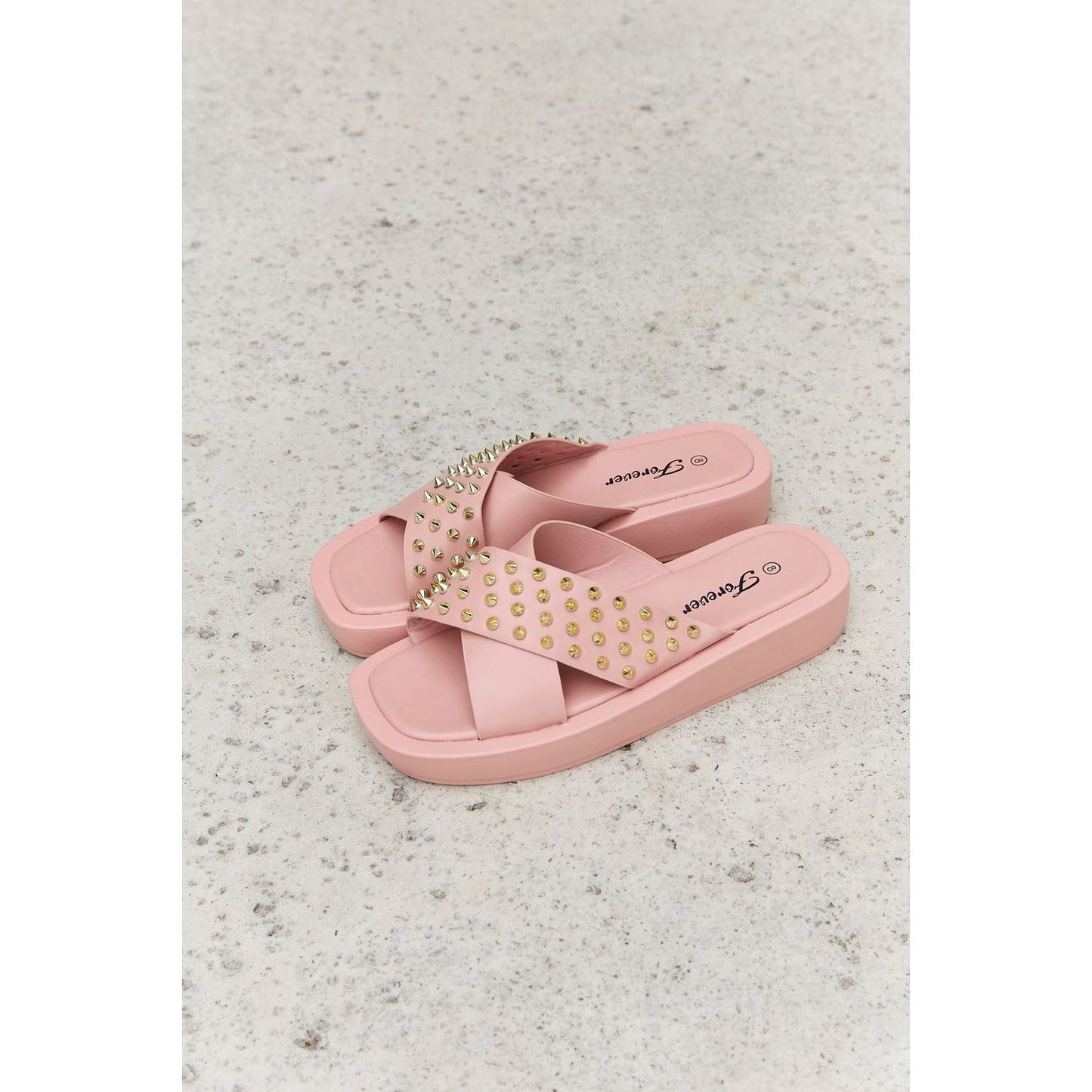 Forever Link Studded Cross Strap Sandals in Blush - Rollexi