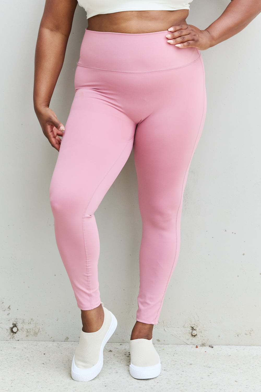 Zenana Fit For You Full Size High Waist Active Leggings in Light Rose - Rollexi