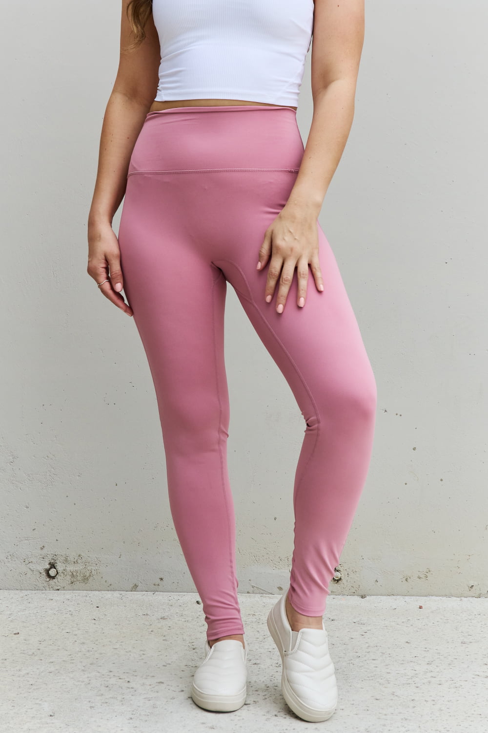 Zenana Fit For You Full Size High Waist Active Leggings in Light Rose - Rollexi