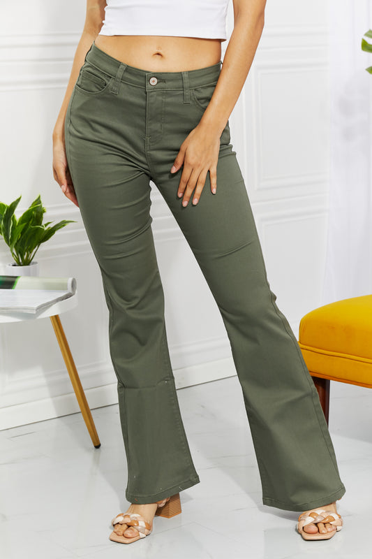 Zenana Clementine Full Size High-Rise Bootcut Jeans in Olive - Rollexi