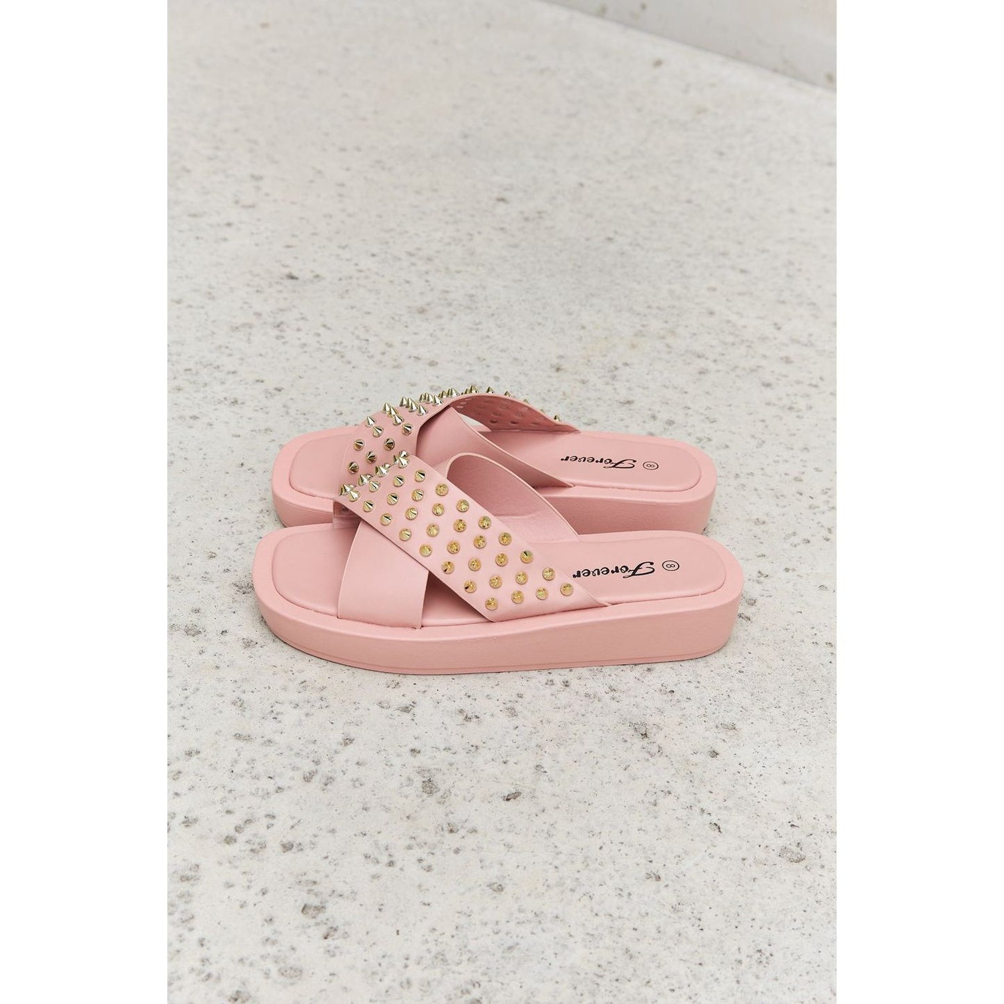 Forever Link Studded Cross Strap Sandals in Blush - Rollexi