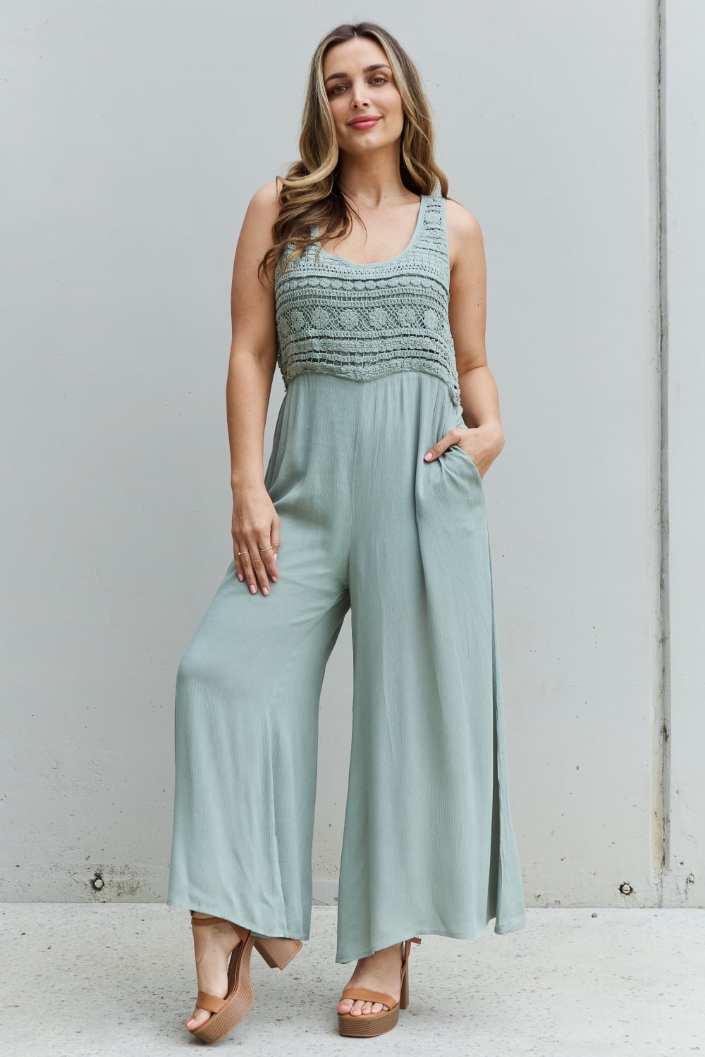 HEYSON Watch Me Full Size Crochet Detail Jumpsuit - Rollexi