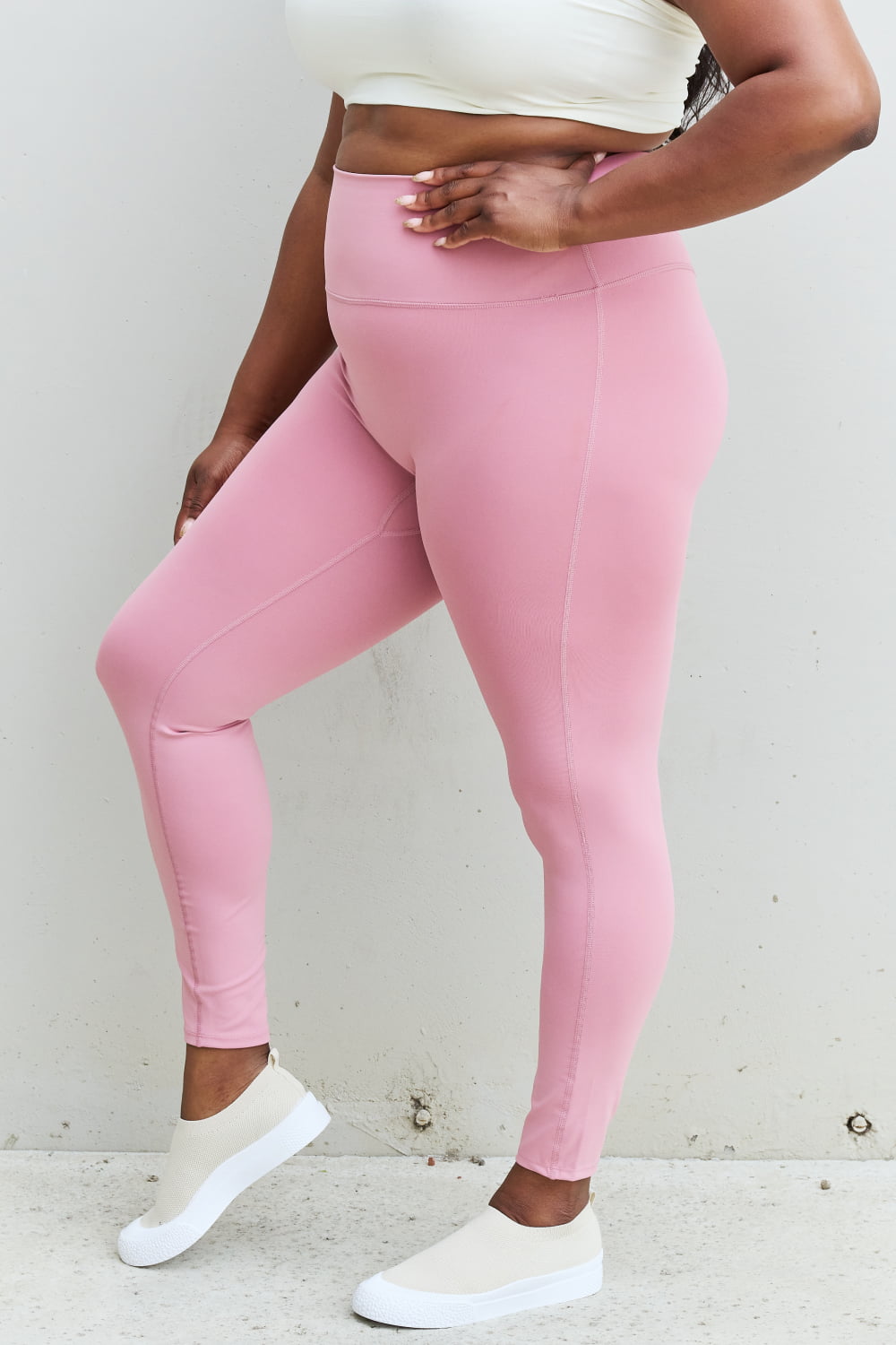 Zenana Fit For You Full Size High Waist Active Leggings in Light Rose - Rollexi